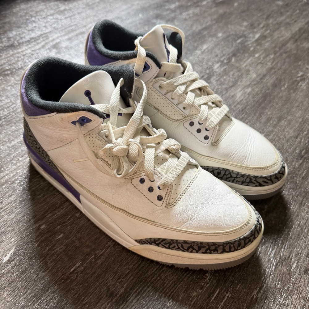 Jordan Air Jordan 3 Retro Men Size 10 White Dark Iris Elephant Print CT8532-105